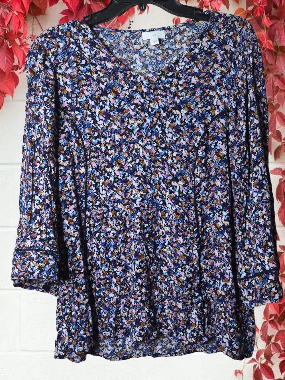 J. Jill Blue Multi Floral Peasant Blouse